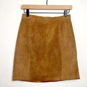 Vintage 80s 90s Suede Leather Mini Skirt Tan Minimalist Boho‎ Retro Festival